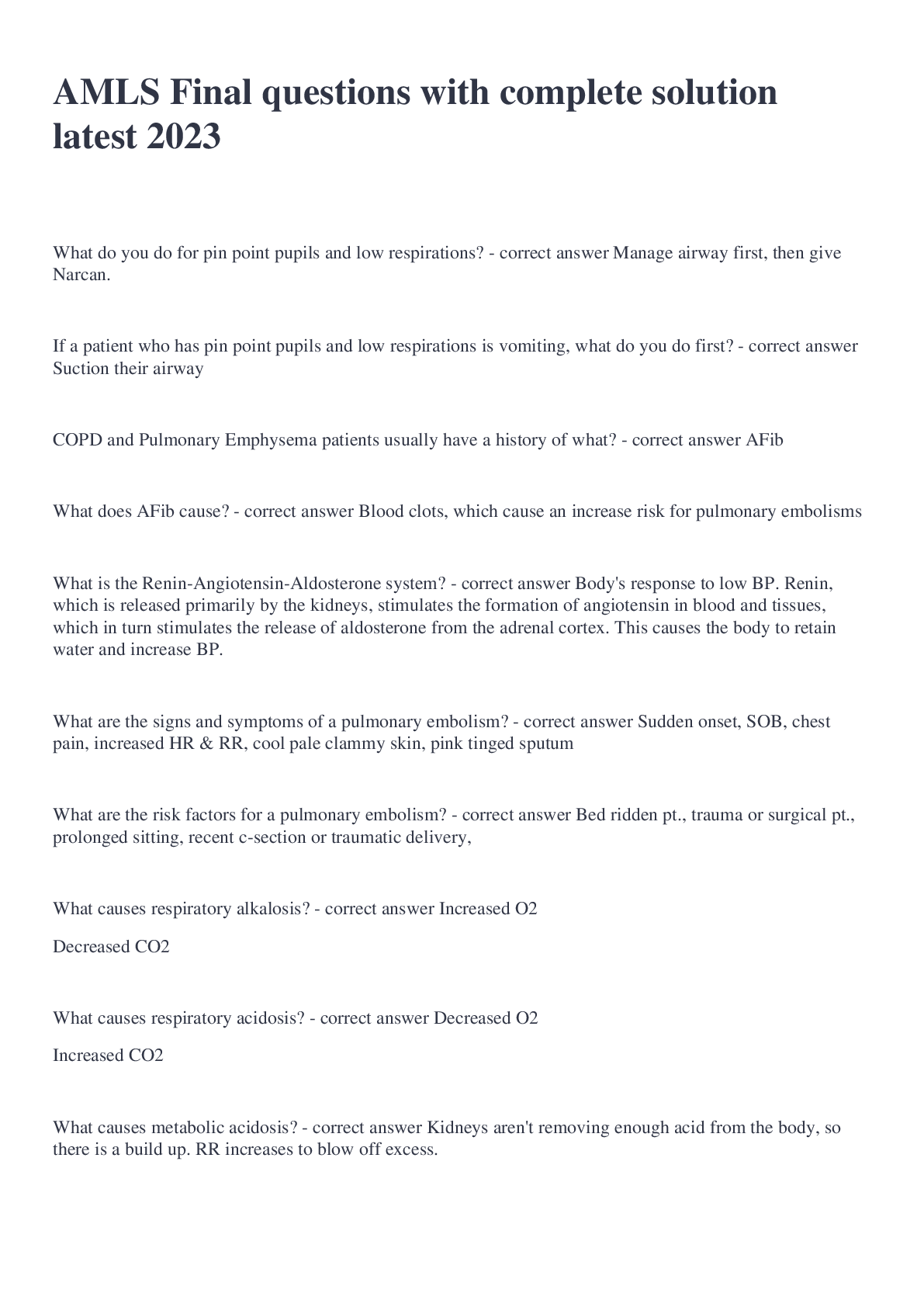 Preview image for AMLS Final questions with complete solution latest 2023